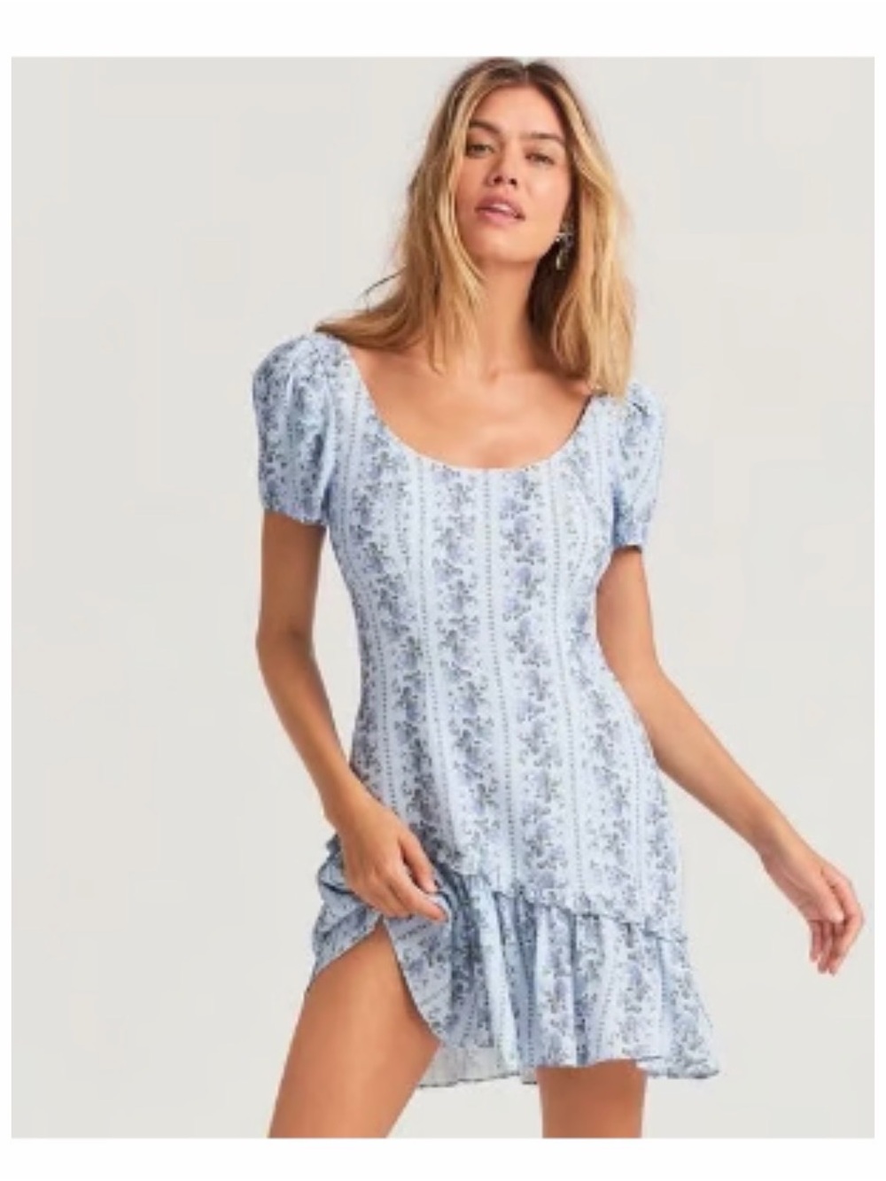 LoveShackFancy Ruffled Floral Blue Dress - Size 2